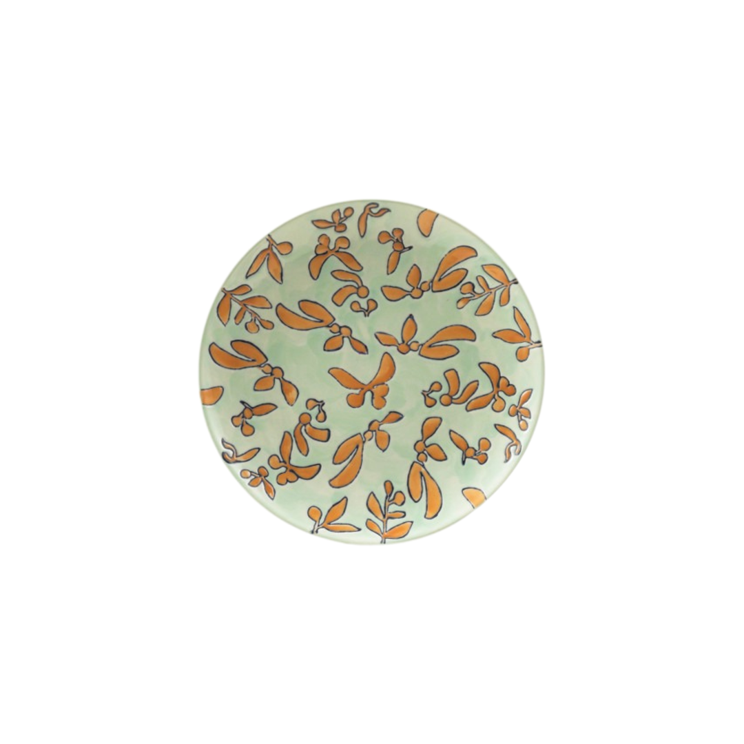 Hazel Mazel Round Hand-Painted Stoneware Plate with Wax Relief Botanical Pattern