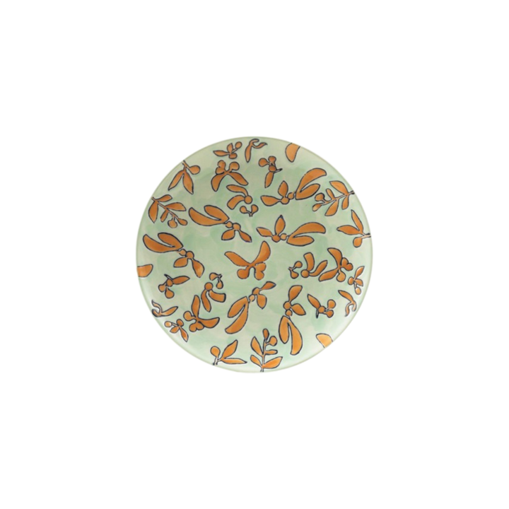 Hazel Mazel Round Hand-Painted Stoneware Plate with Wax Relief Botanical Pattern