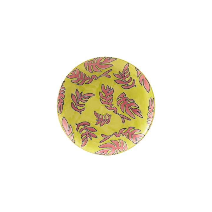 Hazel Mazel Round Hand-Painted Stoneware Plate with Wax Relief Botanical Pattern