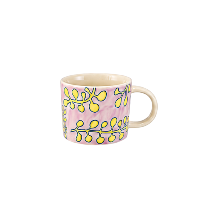 Hazel Mazel Hand-Painted Stoneware Mug with Wax Relief Botanical Pattern