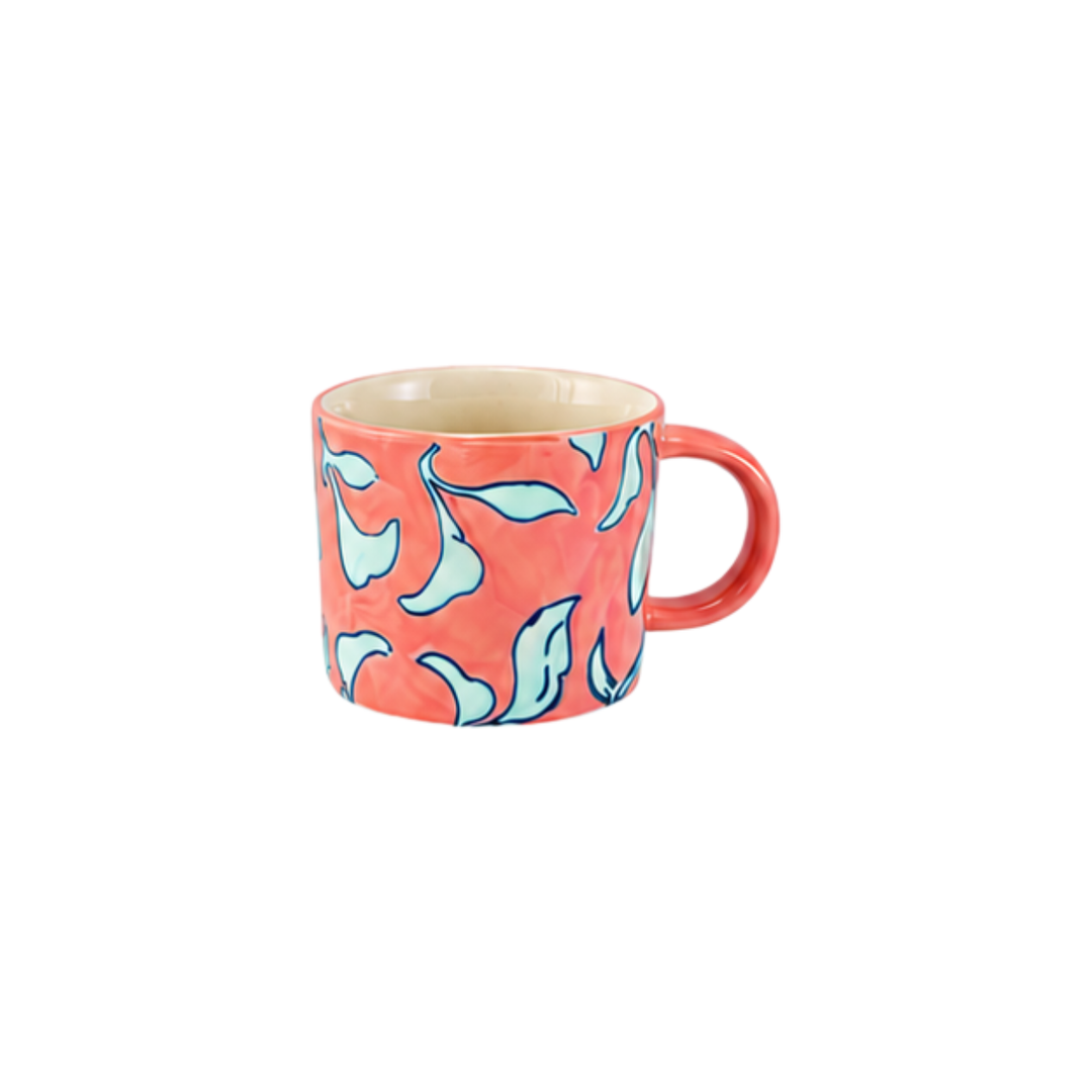 Hazel Mazel Hand-Painted Stoneware Mug with Wax Relief Botanical Pattern
