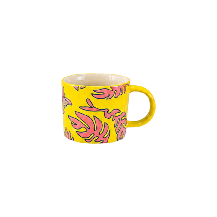 Hazel Mazel Hand-Painted Stoneware Mug with Wax Relief Botanical Pattern
