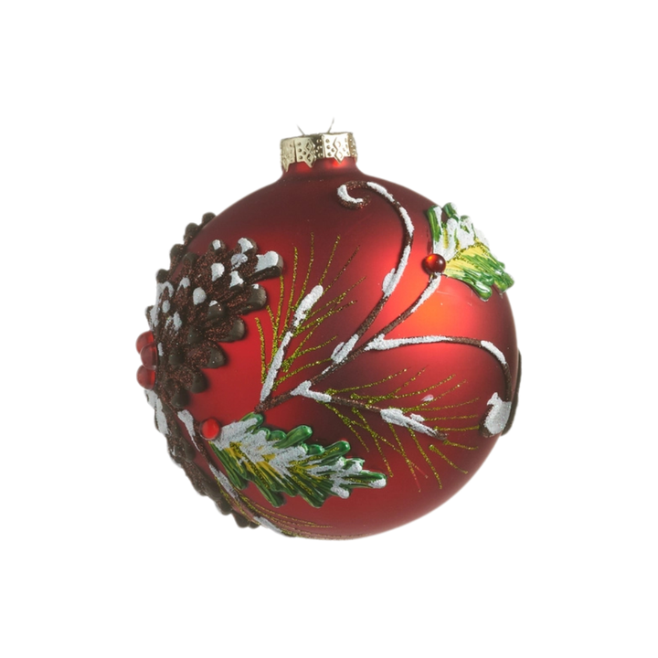 Snowy Pinecone Ball Ornament