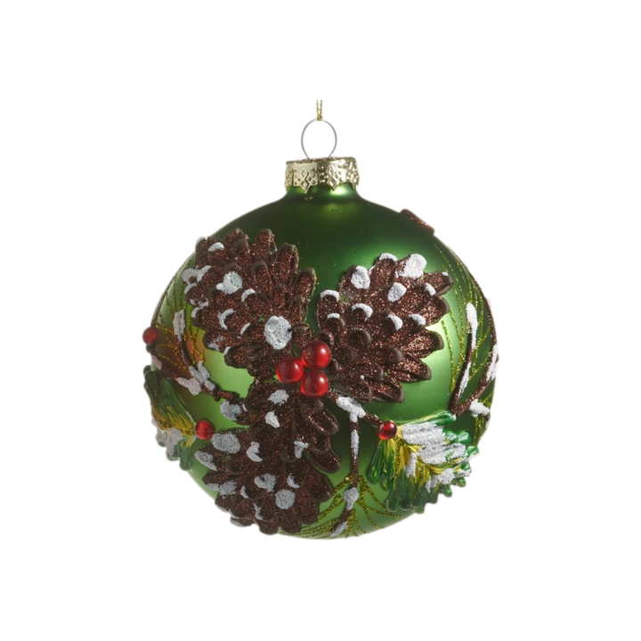 Snowy Pinecone Ball Ornament