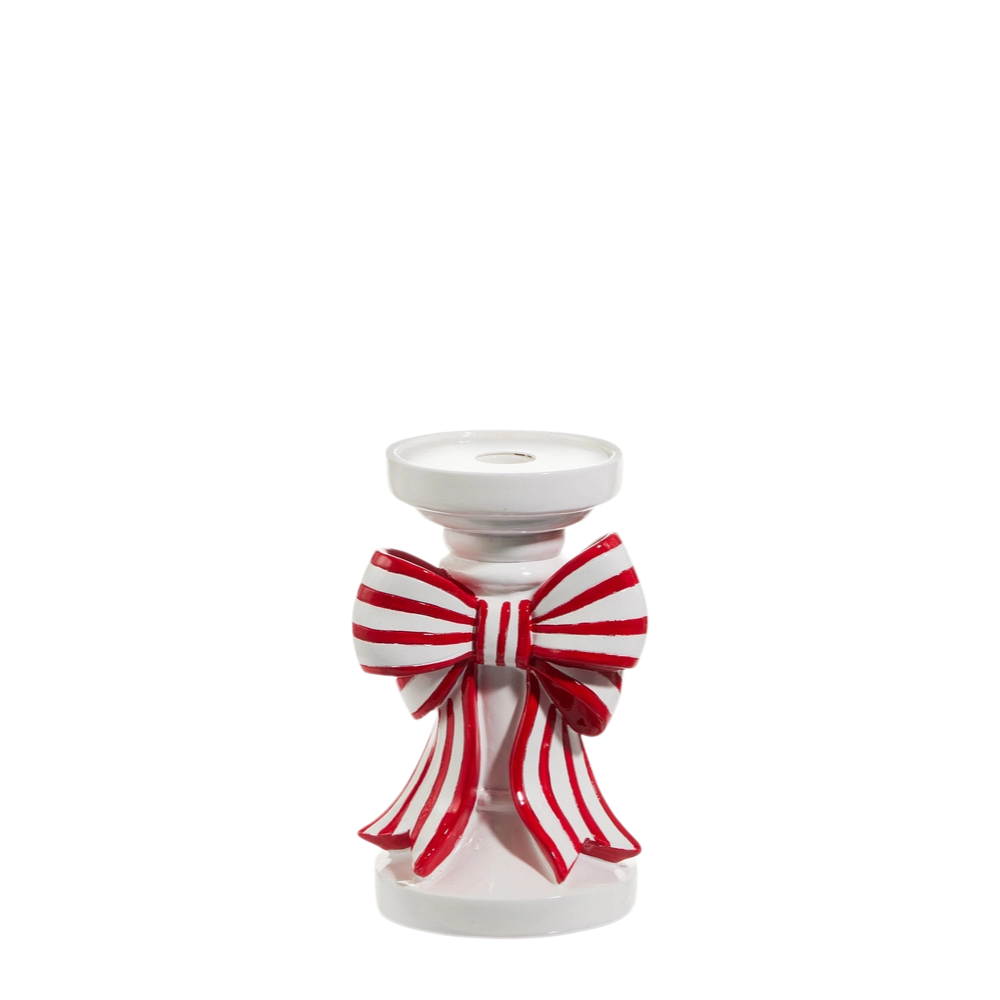 Red and White Stripe Bow Candle Holder
