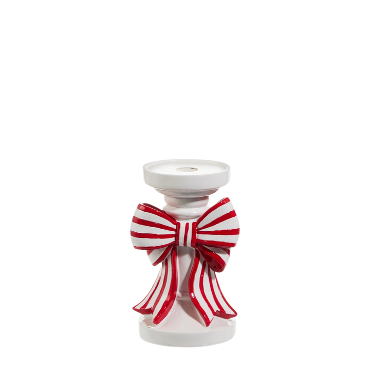 Red and White Stripe Bow Candle Holder