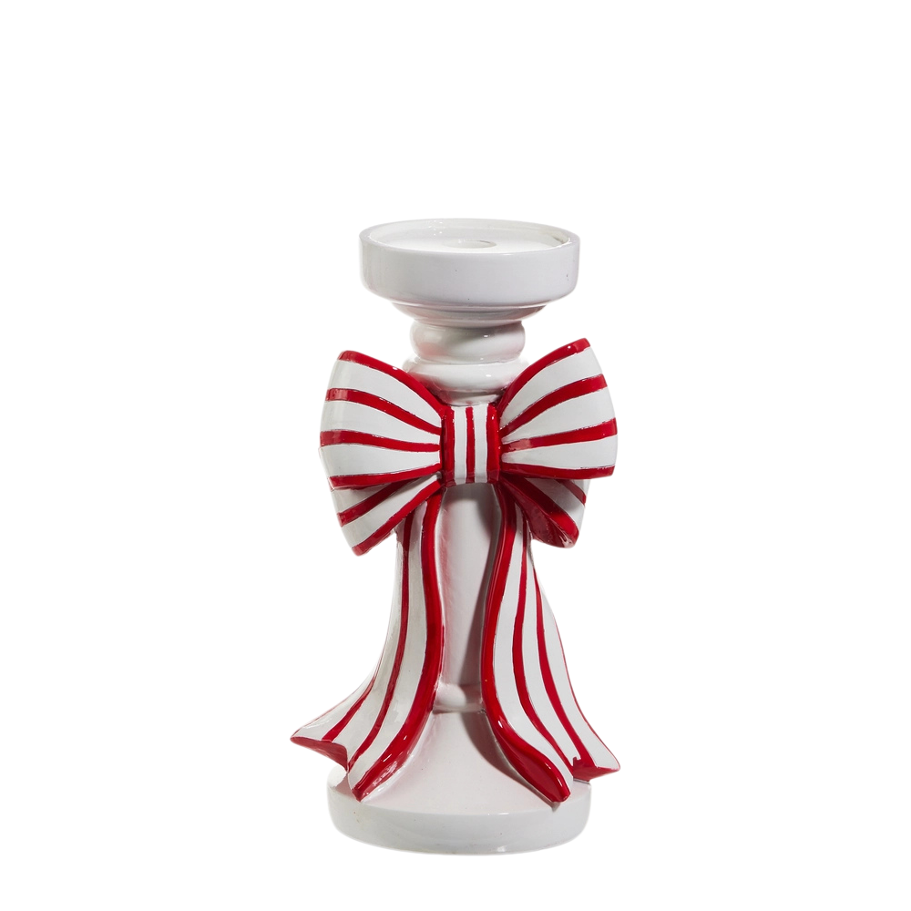 Red and White Stripe Bow Candle Holder
