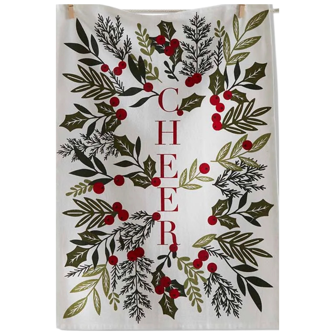 Merry, Cheer, or Joyful Cotton Dishtowel