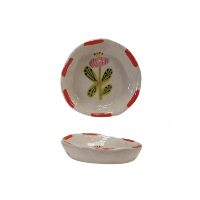 Floral Hand-Painted Stoneware Dish