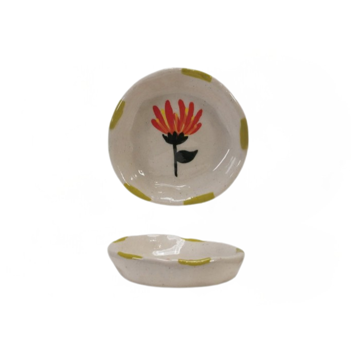 Floral Hand-Painted Stoneware Dish