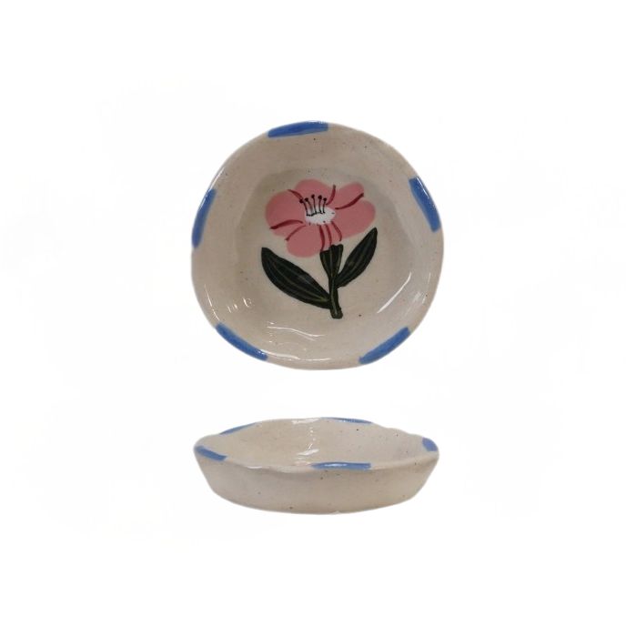 Floral Hand-Painted Stoneware Dish