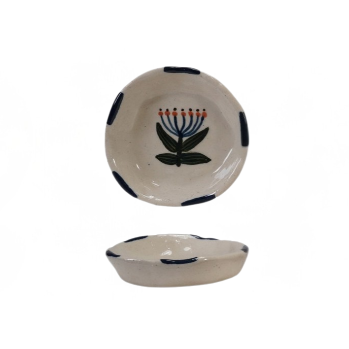 Floral Hand-Painted Stoneware Dish