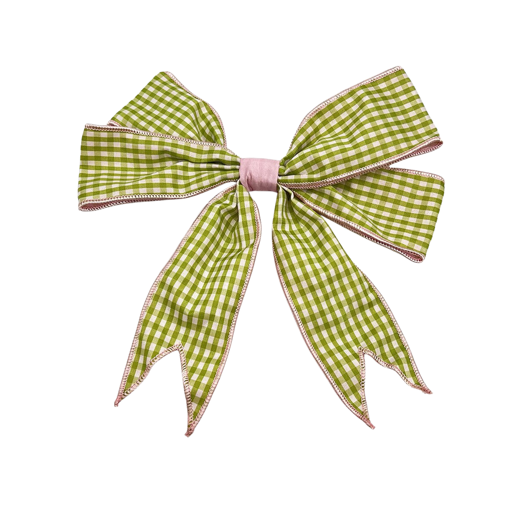 Lime Green Gingham Bow with Pink Accents