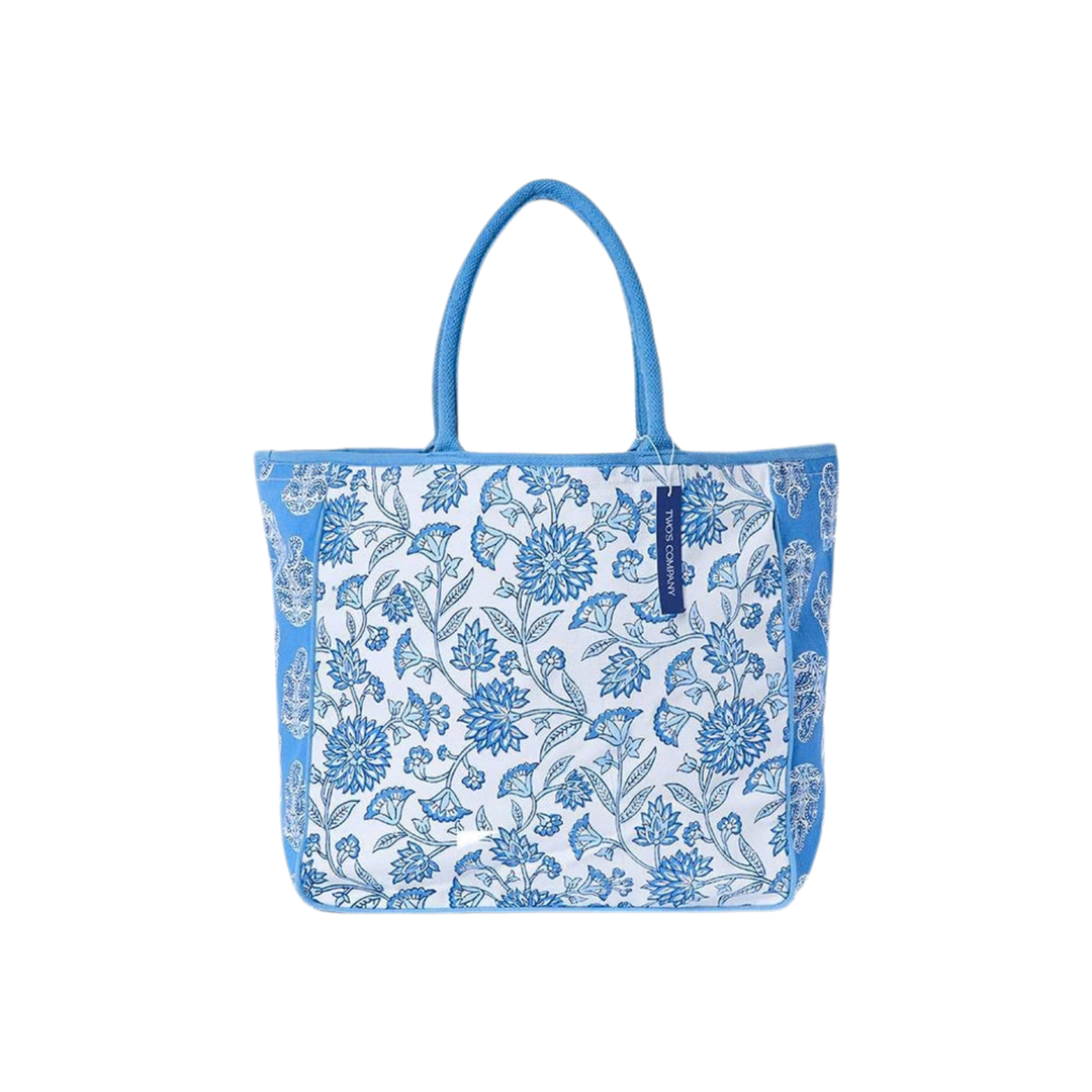 Blue Block Print Tote Bag