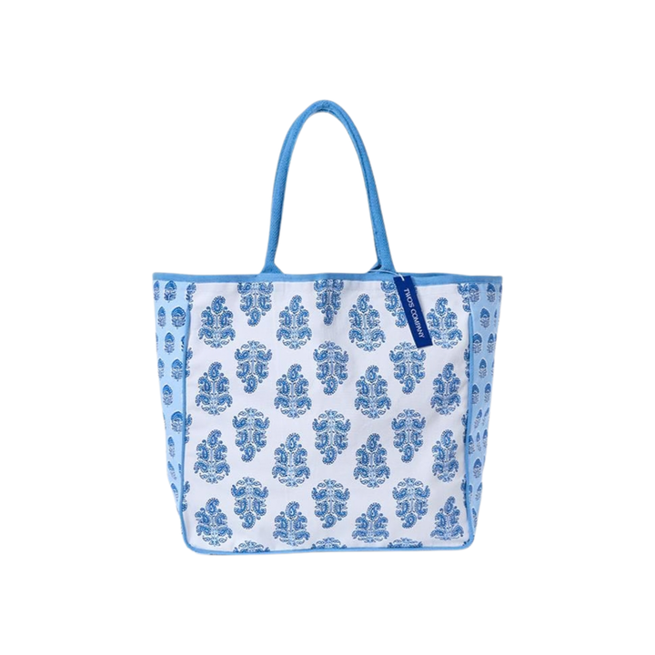 Blue Block Print Tote Bag