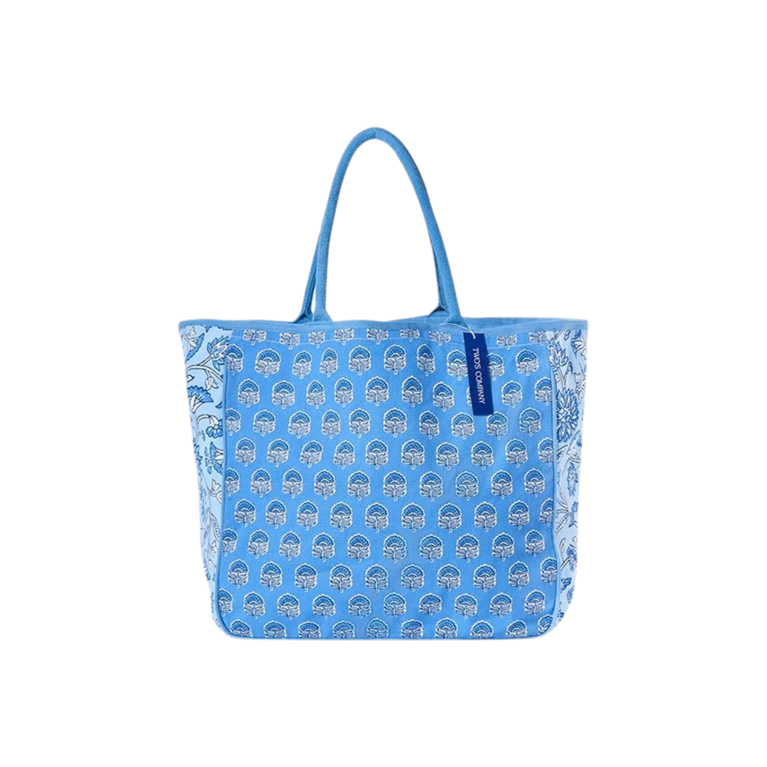 Blue Block Print Tote Bag