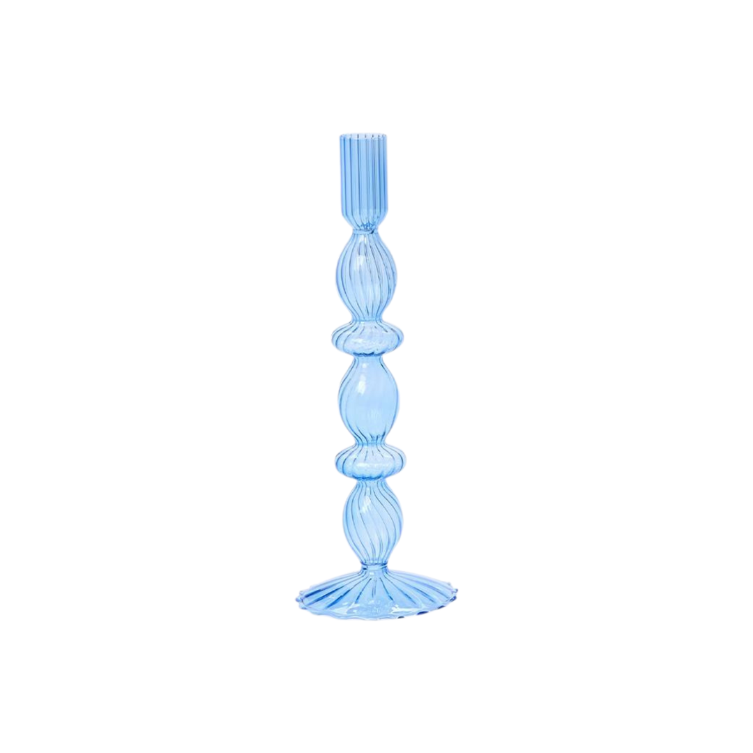 Shades of Blue Hand-Blown Glass Taper Candlestick Candleholder