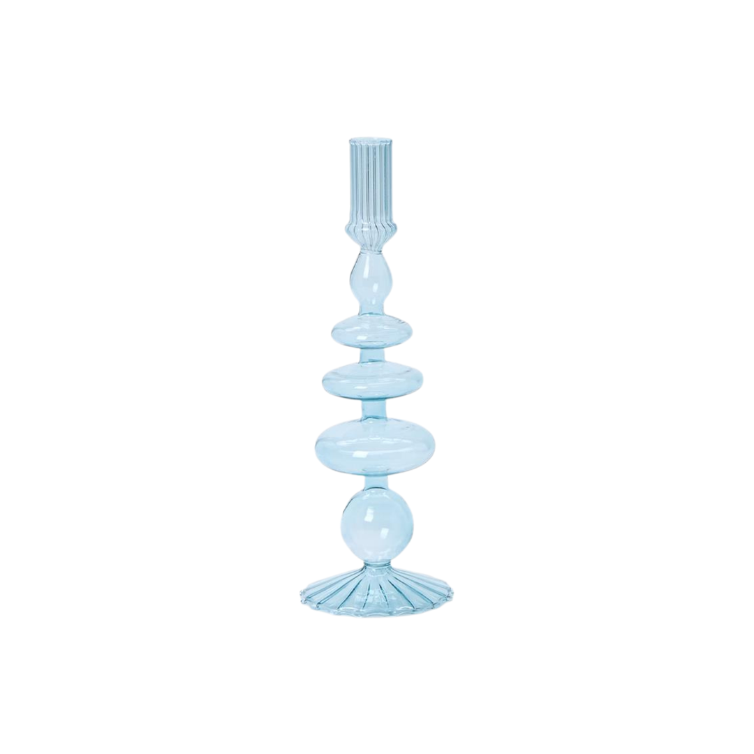 Shades of Blue Hand-Blown Glass Taper Candlestick Candleholder