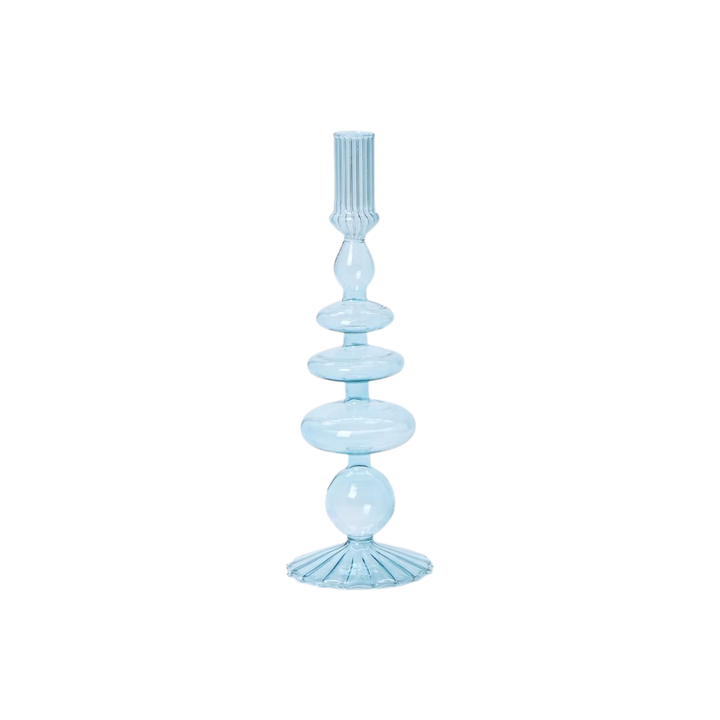 Shades of Blue Hand-Blown Glass Taper Candlestick Candleholder