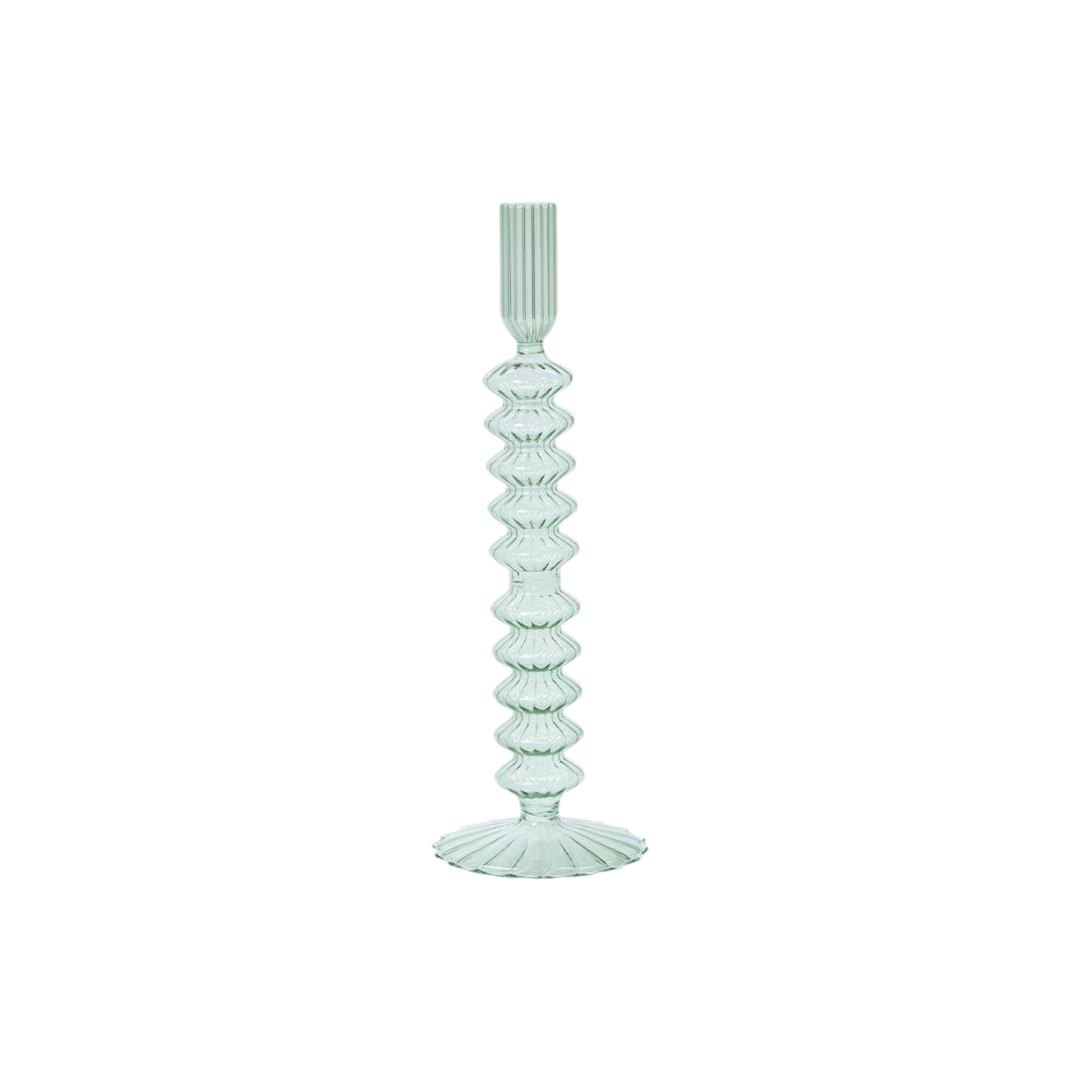 Shades of Blue Hand-Blown Glass Taper Candlestick Candleholder