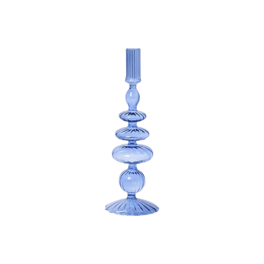 Shades of Blue Hand-Blown Glass Taper Candlestick Candleholder