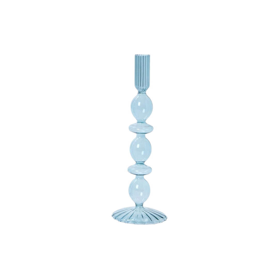 Shades of Blue Hand-Blown Glass Taper Candlestick Candleholder