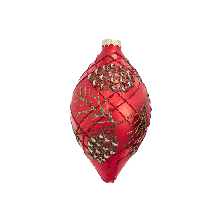 Kurt Adler Glass Red with Pinecones & Branches Ornament