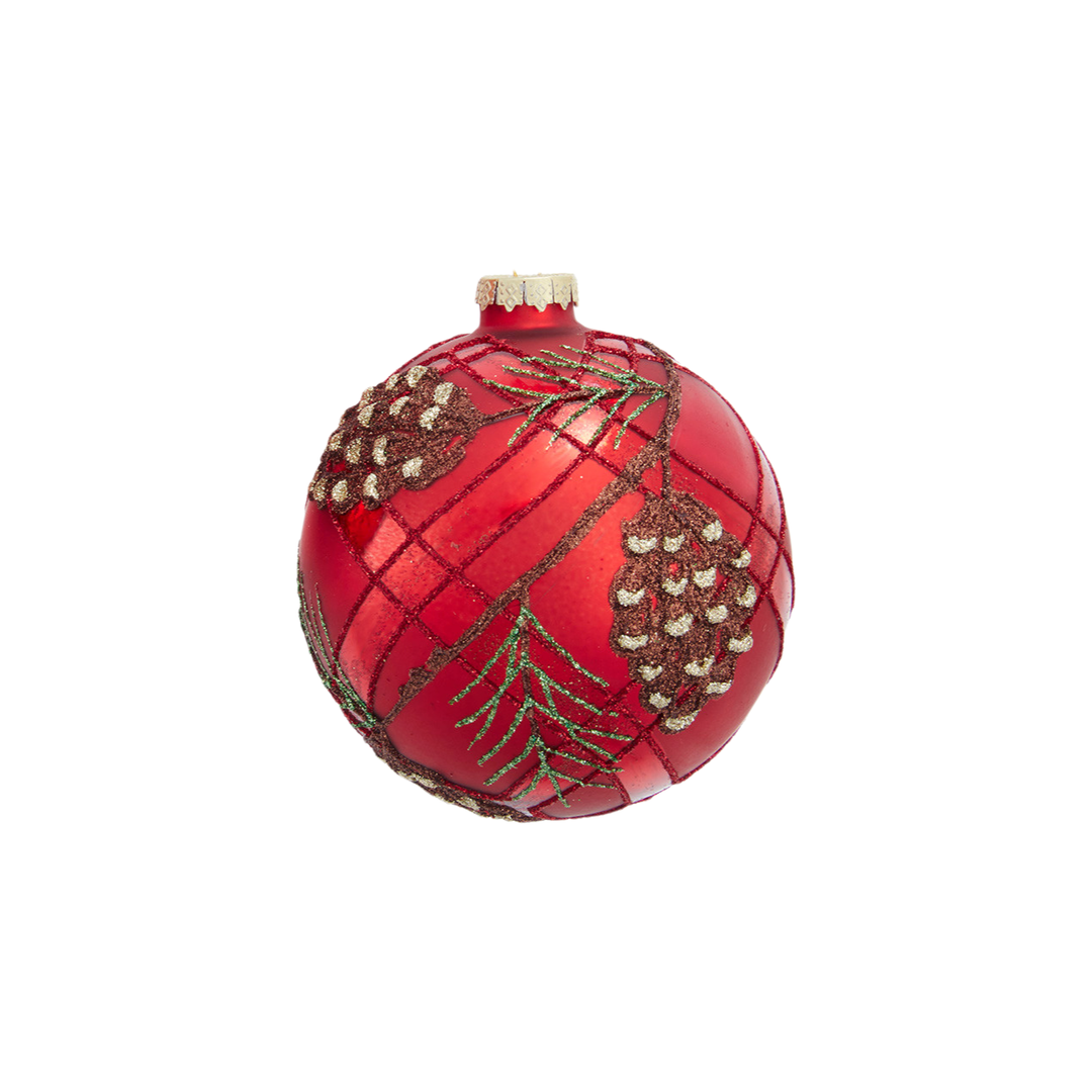 Kurt Adler Glass Red with Pinecones & Branches Ornament