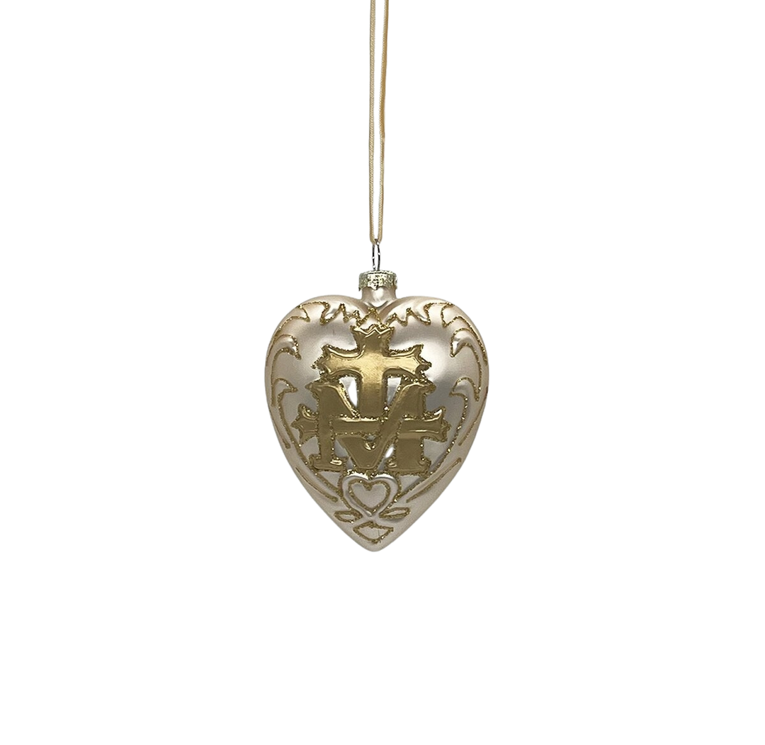 4" Glass Heart Shaped Crest Ornament