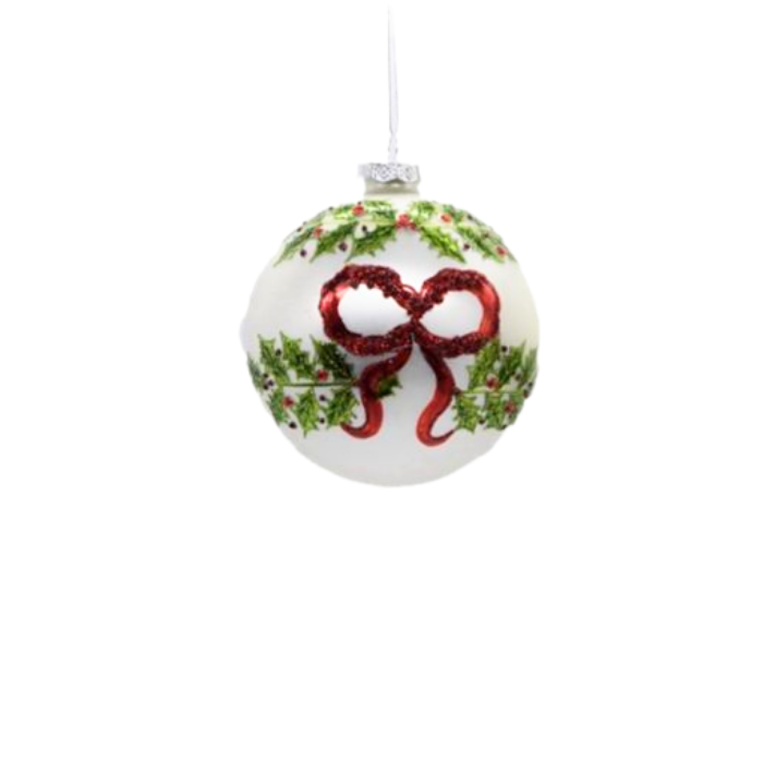 Glass Bow and Holly Ornament