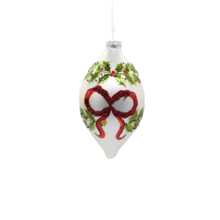 Glass Bow and Holly Ornament
