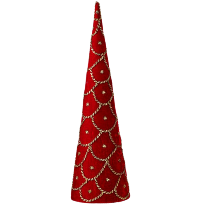 Red Jeweled Scalloped Velvet Cone Tree