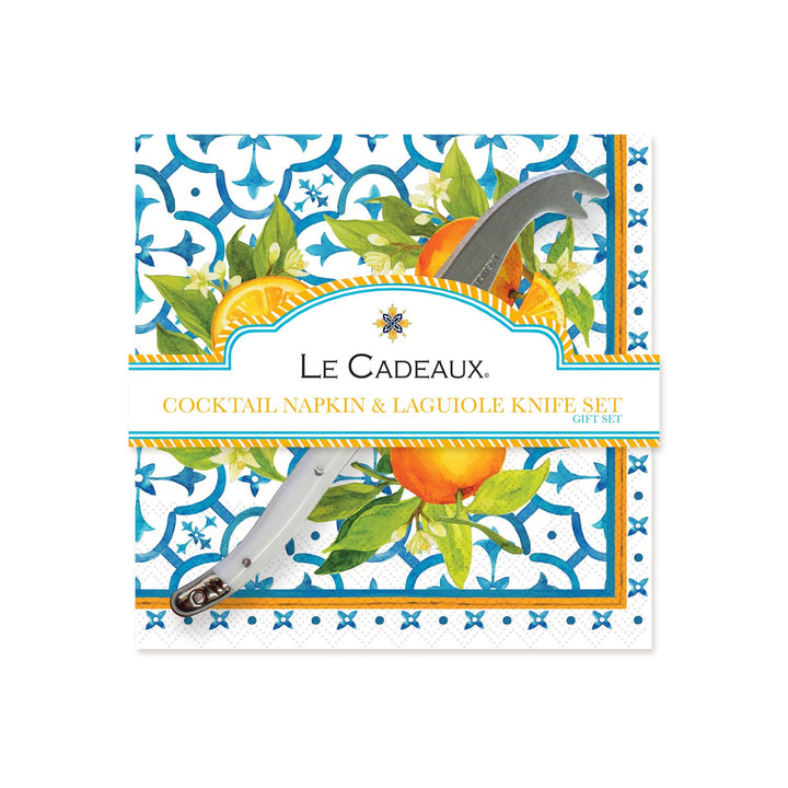 Le Cadeaux Sicily Cocktail Napkin and Cheese Knife Gift Set