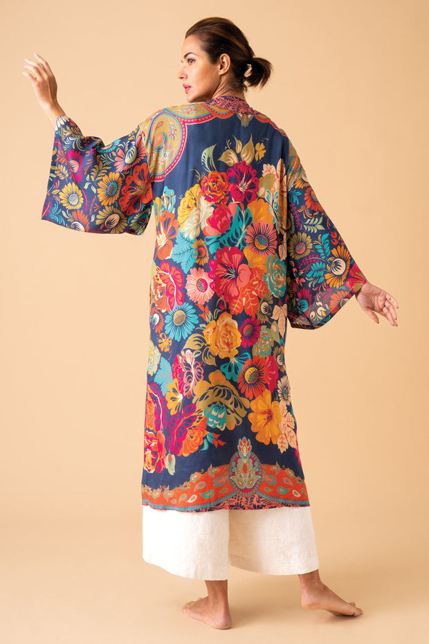 Vintage Floral Kimono Gown in Ink