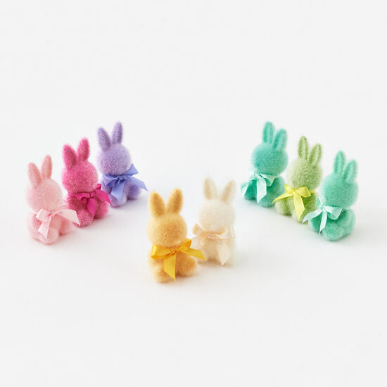 Small Flocked Sitting Bunny - Assorted