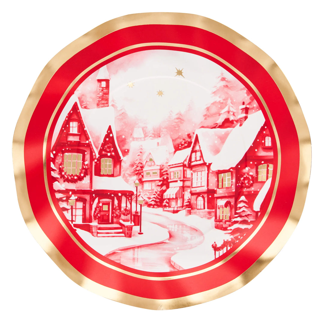 Sophistiplate Christmas Village Wavy Paper Plates