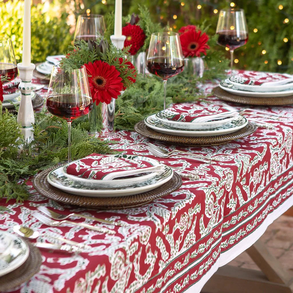 Pomegranate Climbing Dahlia Cranberry Tablecloth