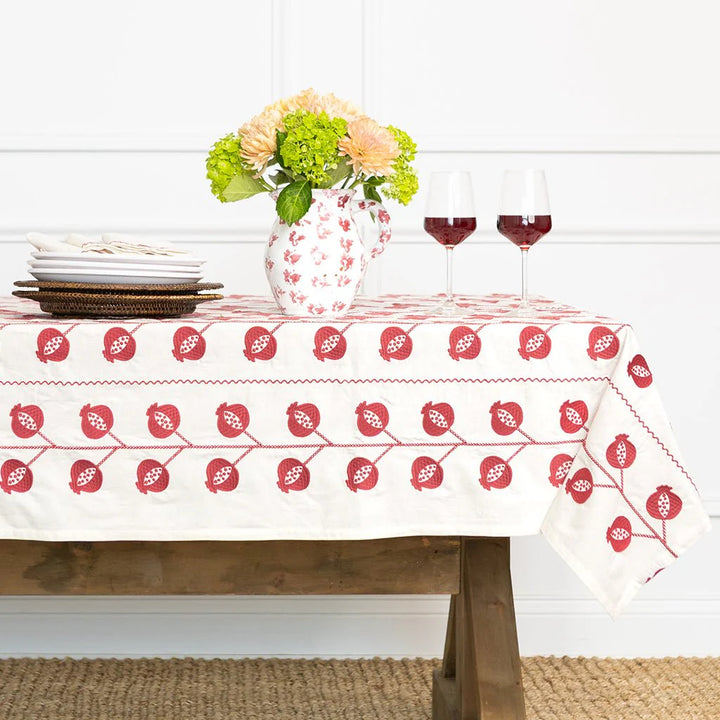 Pomegranate Crewel Burgundy Tablecloth
