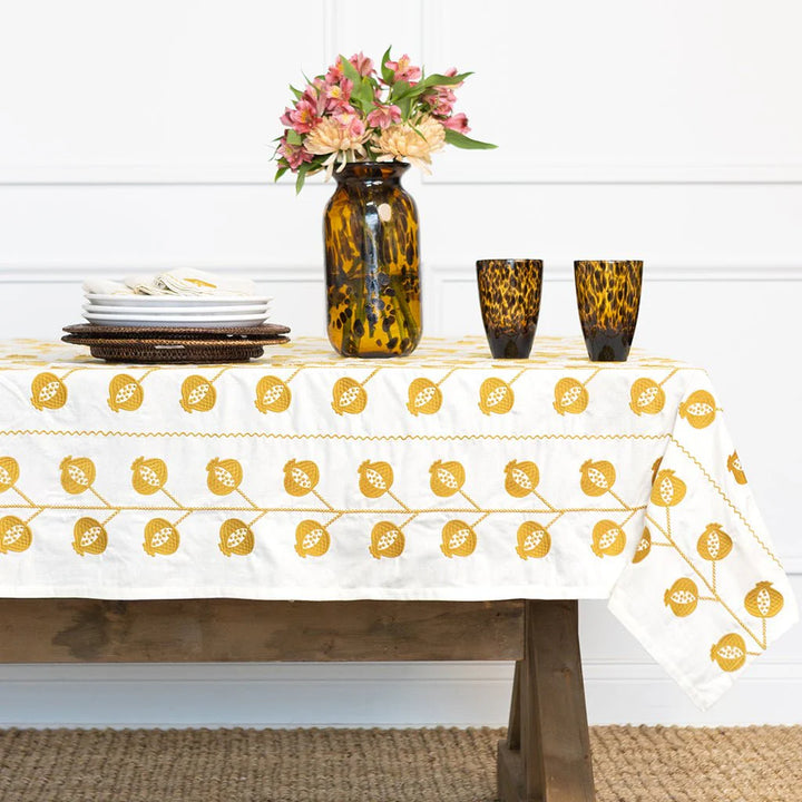 Pomegranate Crewel Ochre Tablecloth