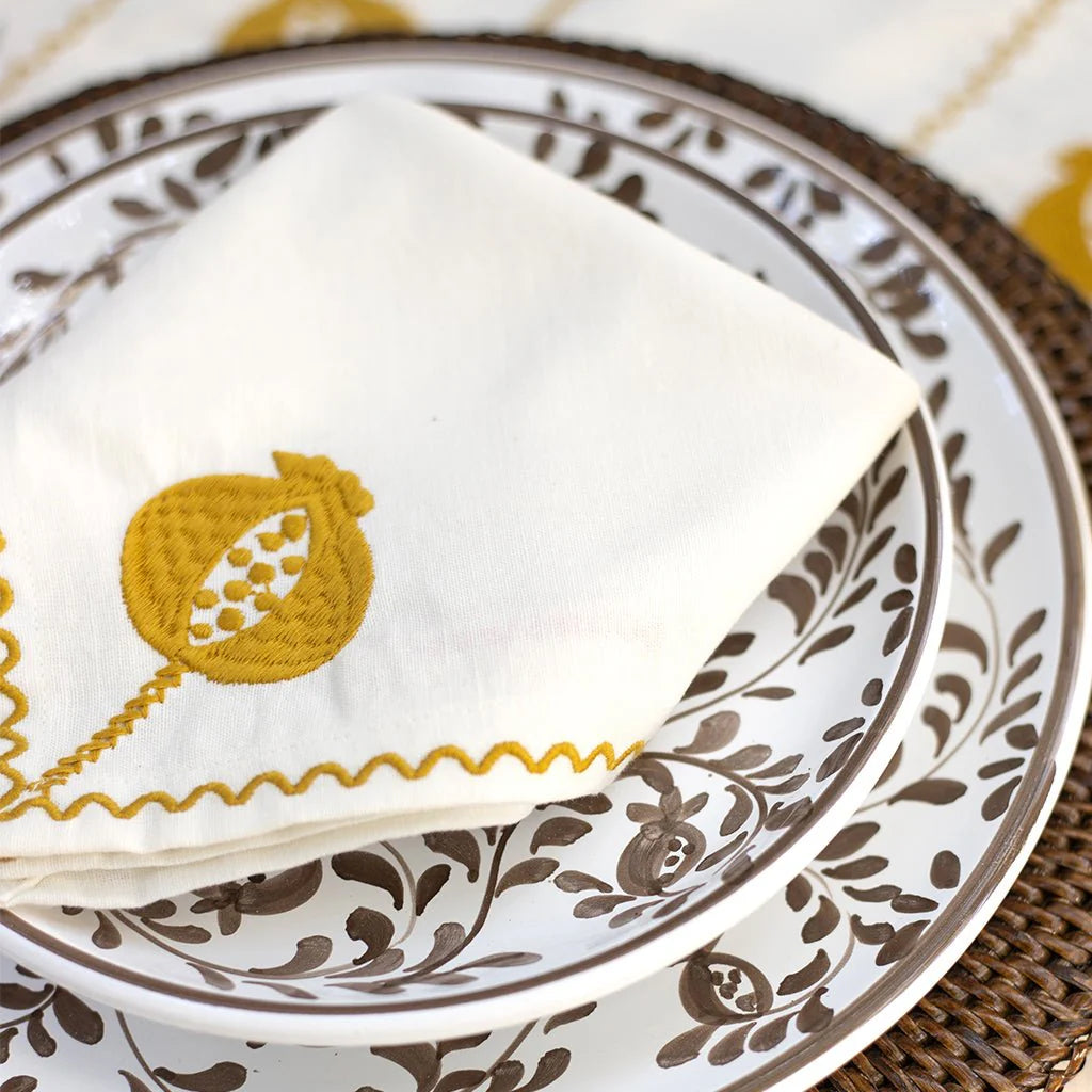 Pomegranate Crewel Ochre Dinner Napkin