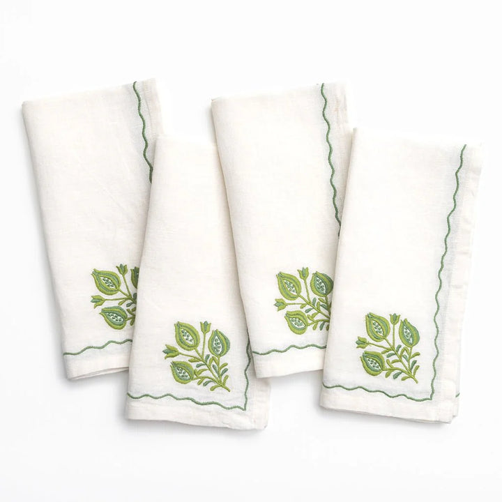 Pomegranate Trio Green Linen Napkin