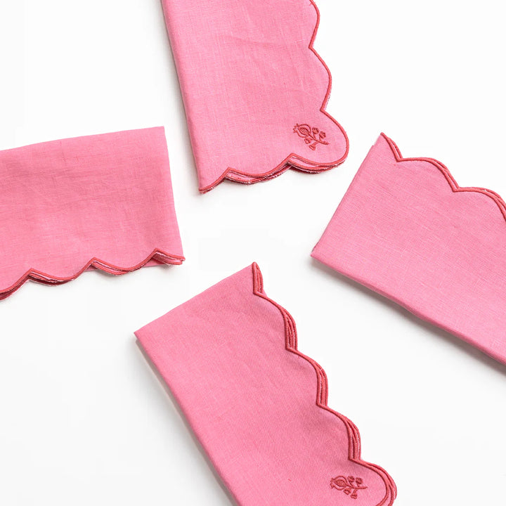 Pomegranate Scalloped Buti Wild Rose Linen Napkin