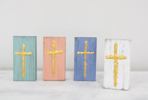 Wood Block with Handpainted Cross - Assorted