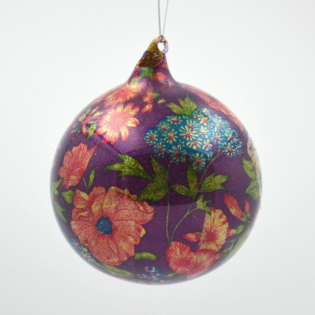 Winward Glitter Floral Glass Ball Ornament