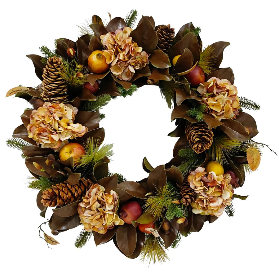Winward Hydrangea Magnolia Leaf Wreath