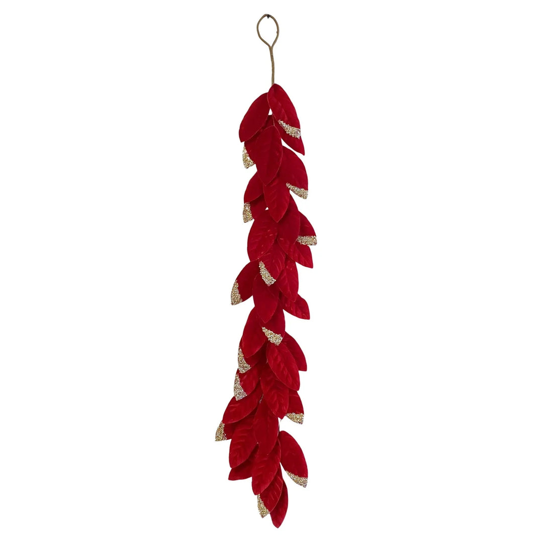 Winward Red & Silver Leaf Garland with Glitter