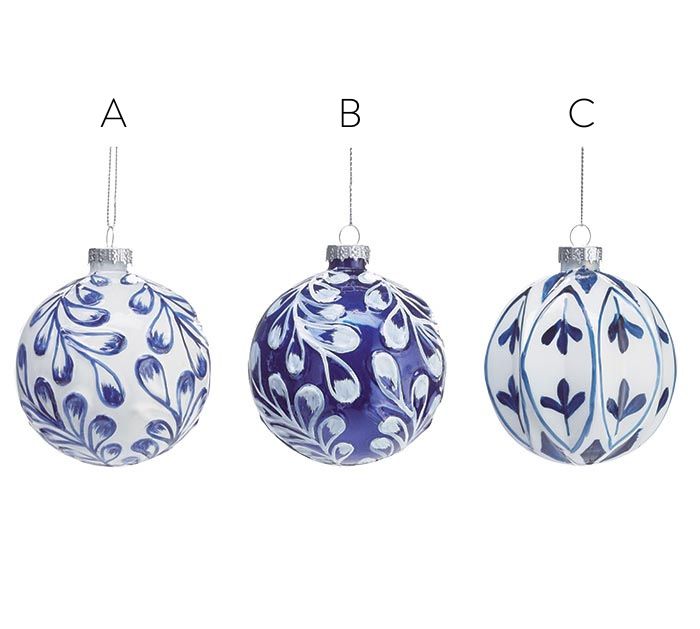 Blue and White Glass Ornament Assorted
