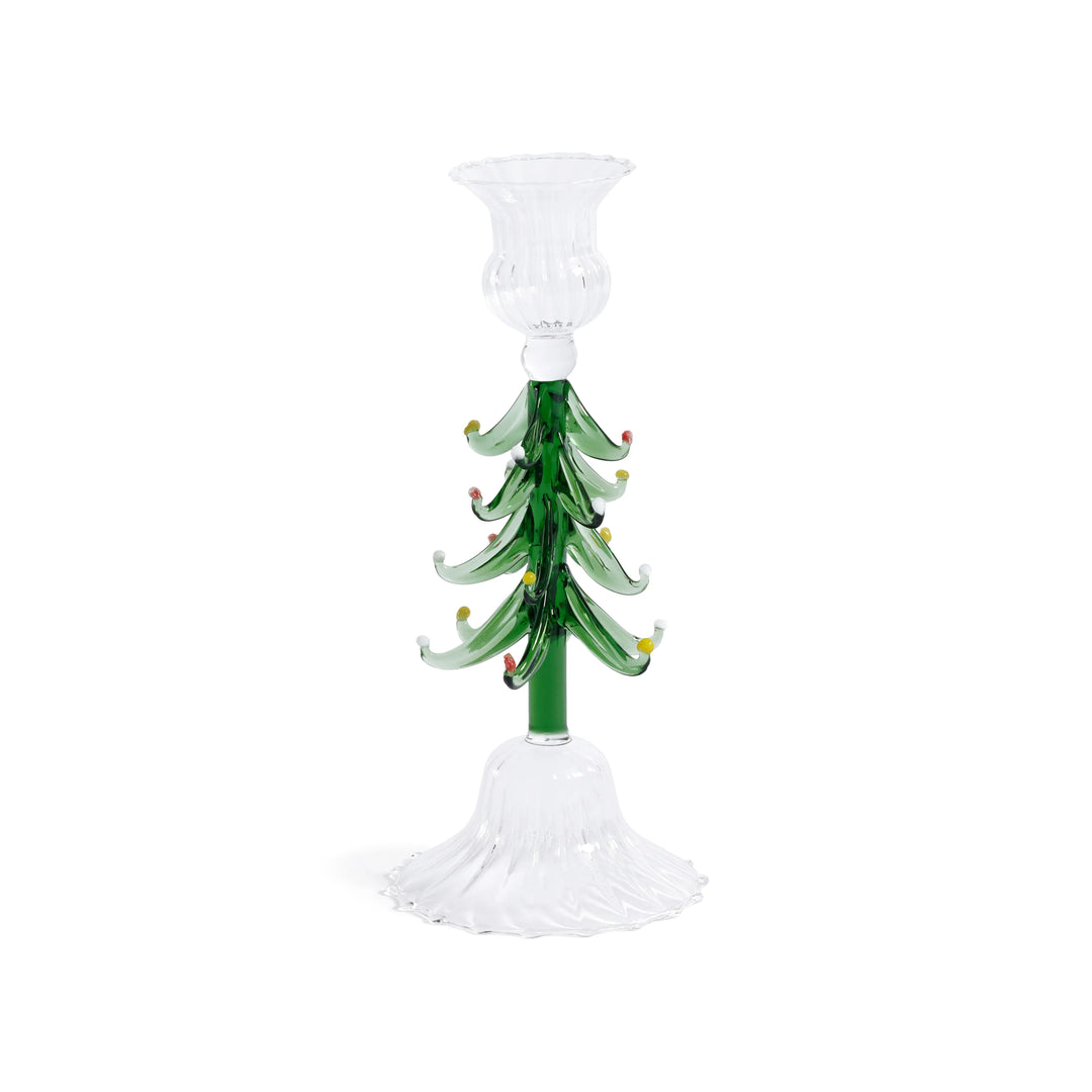 Clear and Green Holiday Tree Taper Holder