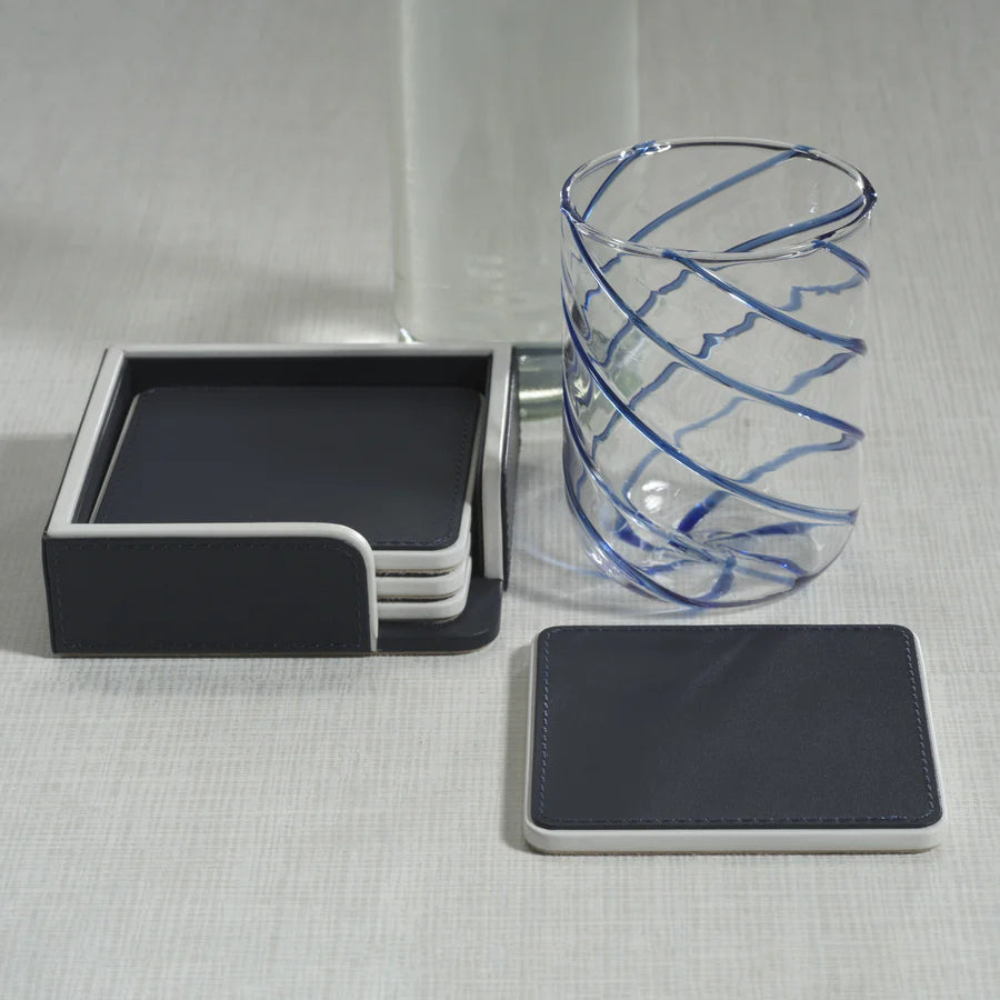 Navy and White Nappa Leather Coasters
