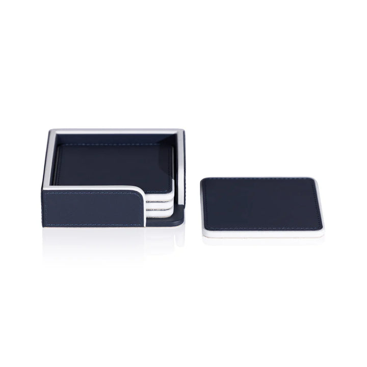 Navy and White Nappa Leather Coasters